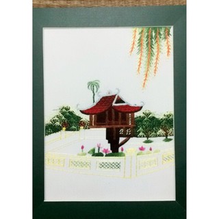 Tranh thêu tay Chùa Một Cột (Dọc) CMC002