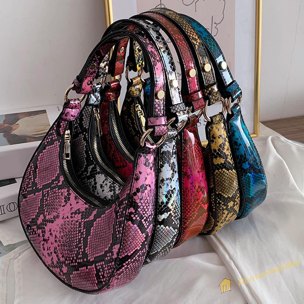 【On Sale】Retro Women Snake Print PU Shoulder Underarm Bag Casual Small Hobos Handbag