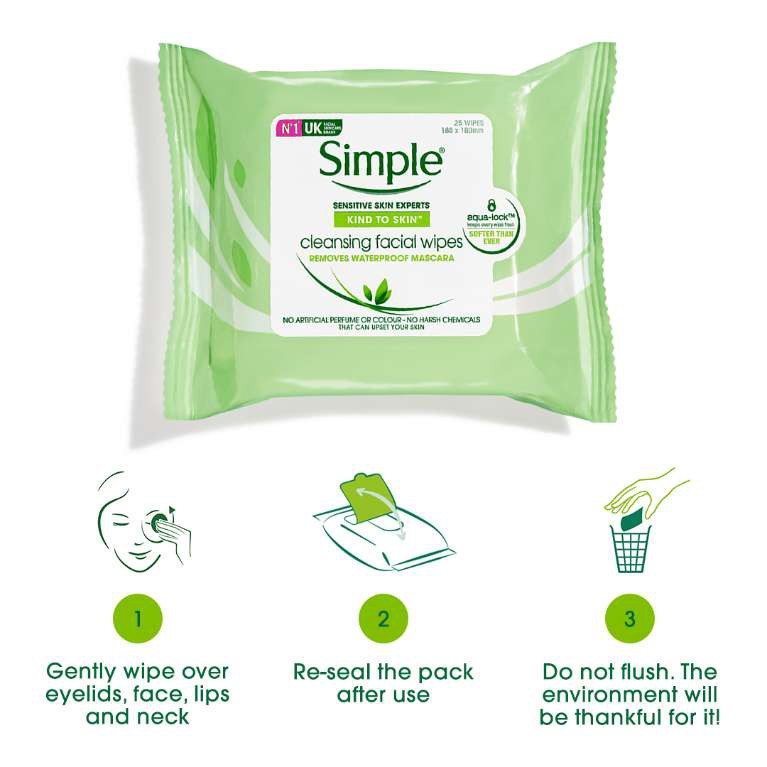 Khăn Giấy Ướt Tẩy Trang Simple Cleansing Facial Wipes (25 miếng/gói)