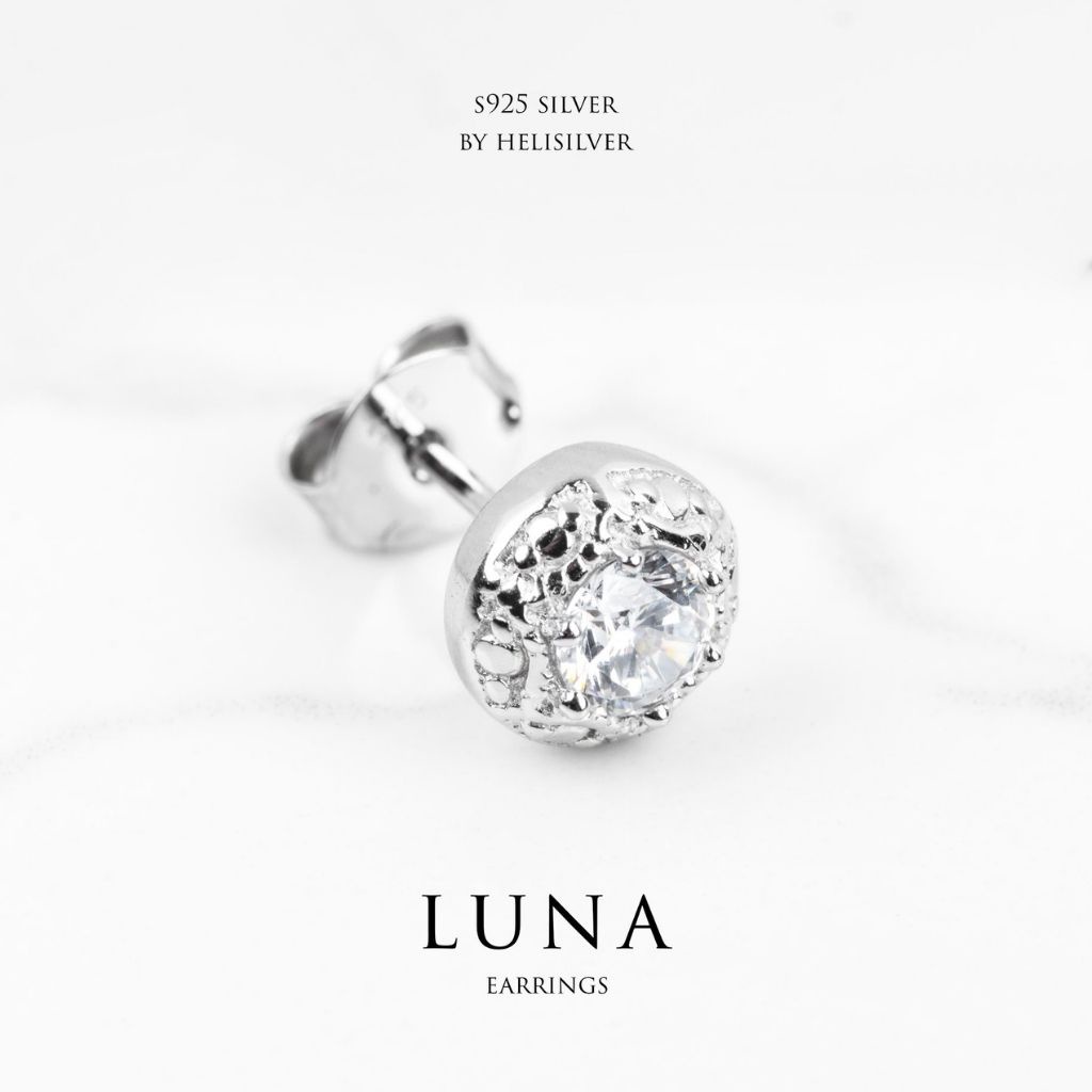 Khuyên tai bạc nam, nữ HeliSilver Luna - Đá Trắng KTB107