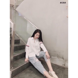 Sơmi kate lụa Hàn quốc tay chạy sọc