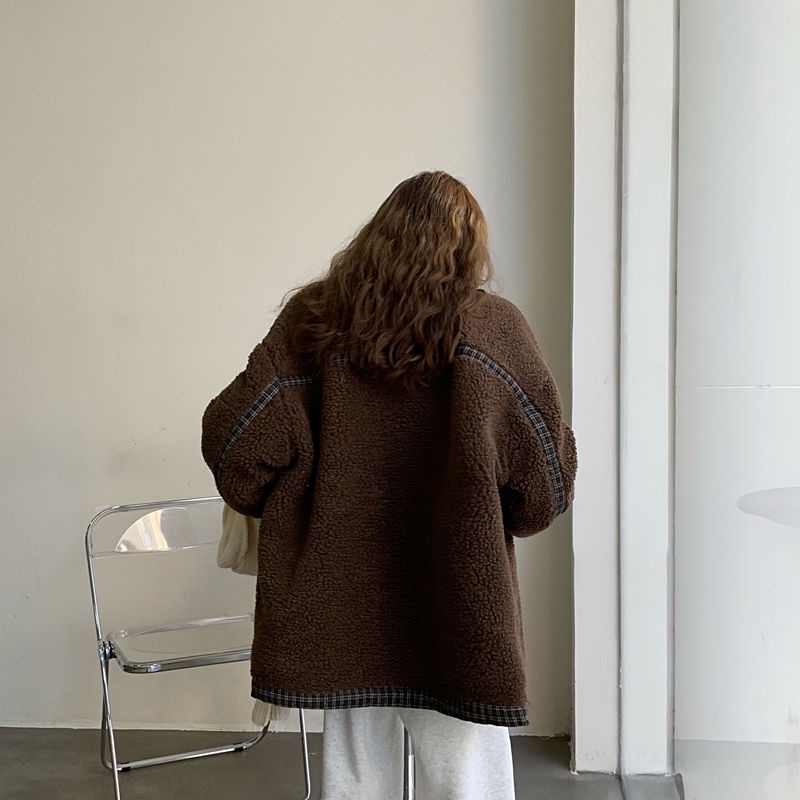 Áo khoác lông cừu giả dáng rộng phong cách Hàn Quốc thời trang dành cho nữ