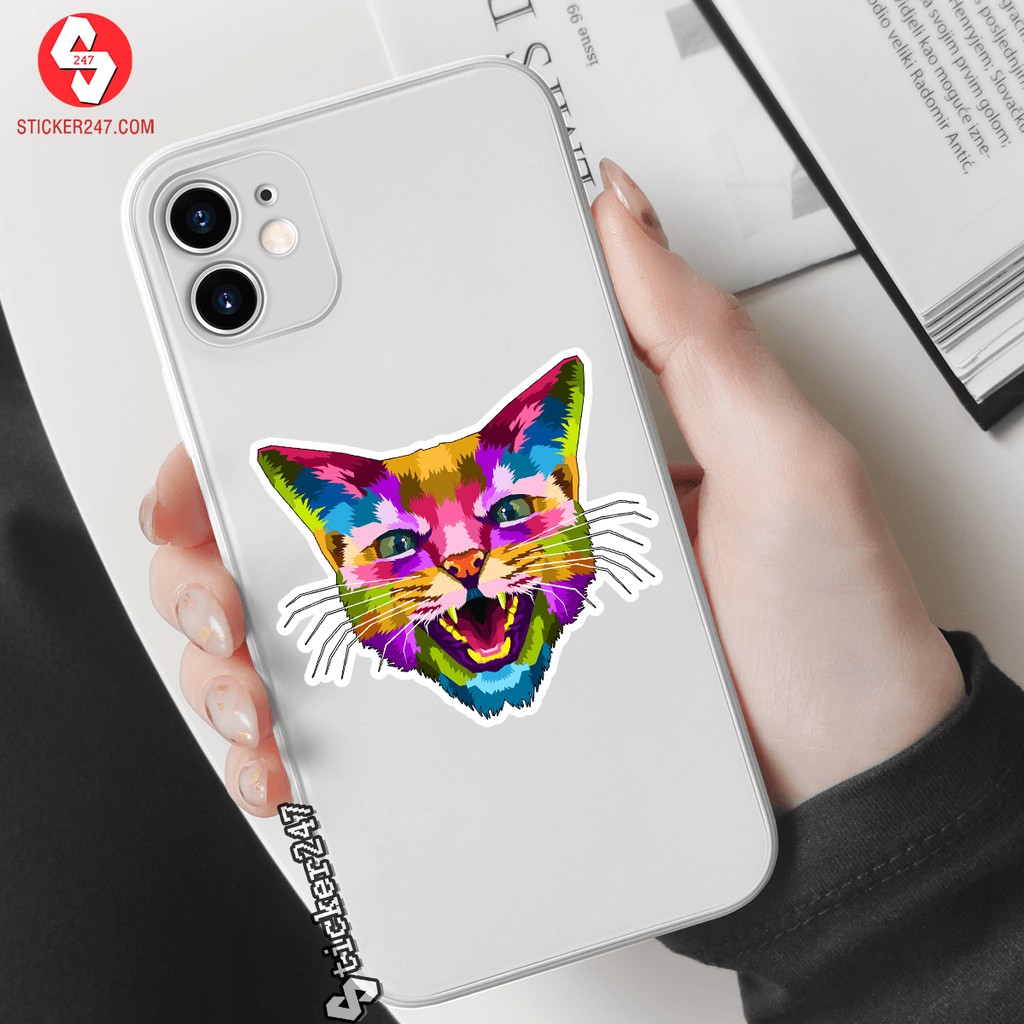 Sticker hình mèo độc lạ cool ngầu style pop art  𝑭𝒓𝒆𝒆𝒔𝒉𝒊𝒑 chống nước, sticker dán laptop, điện thoại, guitar - POP01