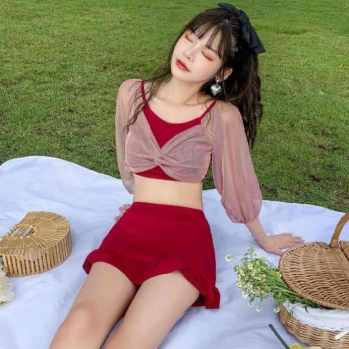 Set 3 Món Bikini Đi Biển giá rẻ nhất thị trường [ Áo Khoác + Bra + váy ] siêu dễ thương