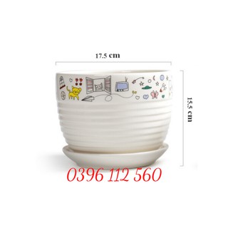 Chậu Cây Cảnh Trồng Hoa Kèm Đĩa Size 17 Cm
