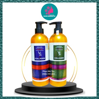 Bộ Dầu Gội Xả V76 Collagen Keratin Mềm Mượt Phục Hồi Kích Thích Mọc Tóc 800ml