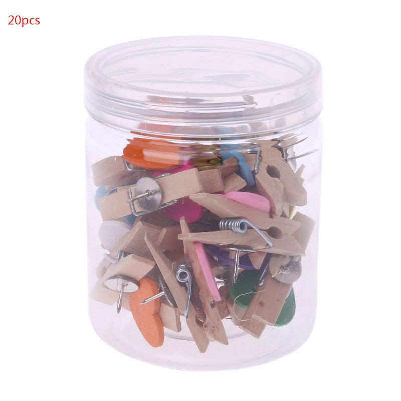 HO 20/50Pcs Push Pins With Wooden Clips Heart Pushpins Tacks Thumbtacks For Cork Boards Artworks Notes Photos Craft Projects