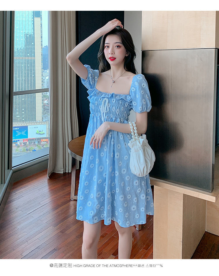 ⭐0412⭐Women dress   new style dress   French square neck puff sleeve dress