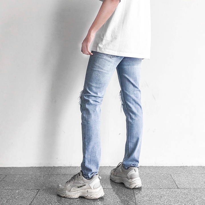 Quần Jeans Nam Xanh Rách Gối Rách To Jean Co Giãn | BigBuy360 - bigbuy360.vn