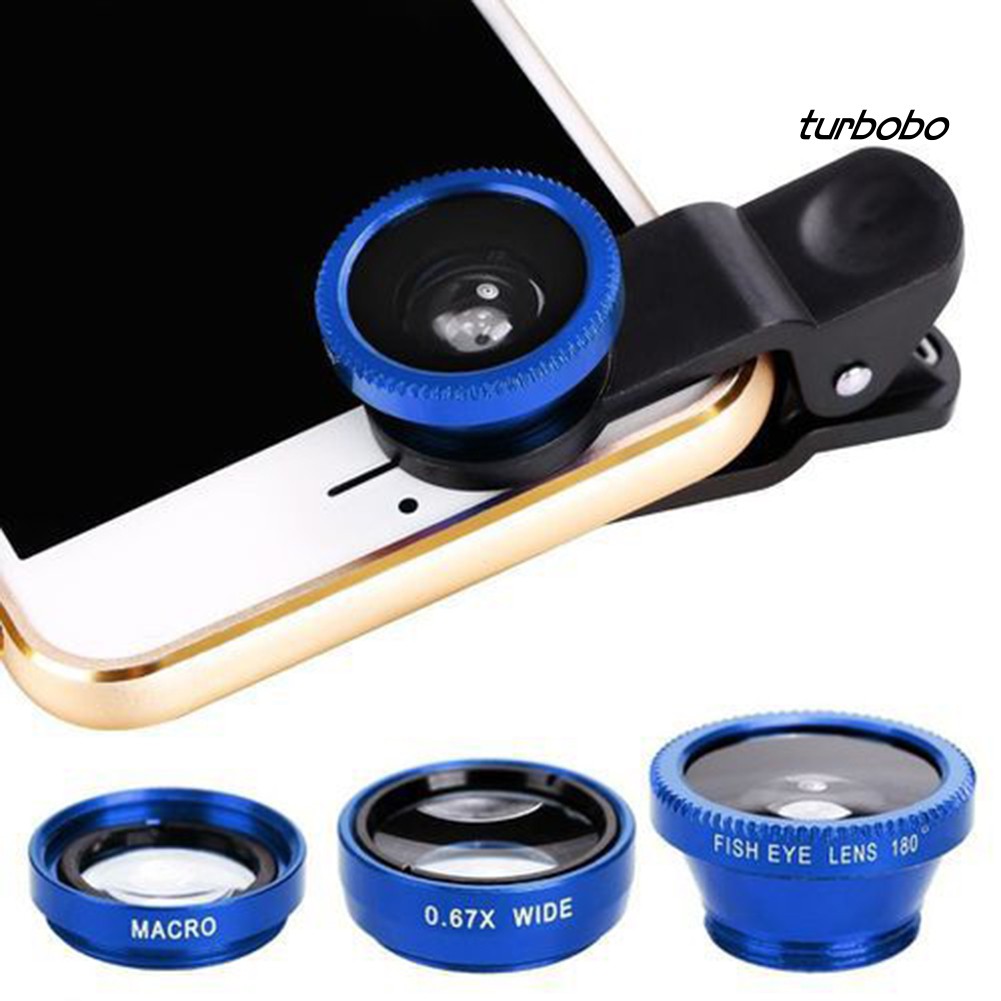 Set ống kính 3 trong 1 góc siêu rộng macro mắt cá kèm kẹp cho camera điện thoại di động