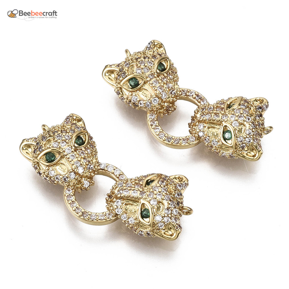 Đầu nối bằng đồng đính đá zirconia mạ vàng 16K hình đầu báo cỡ 27x14 X 5mm làm đồ trang sức