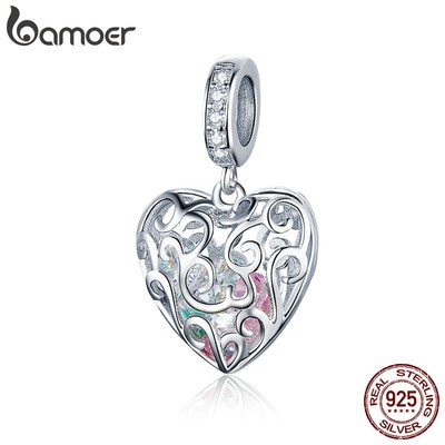 Hạt phụ kiện Bamoer SCC1126 kiểu trái tim để trang trí mặt dây chuyền