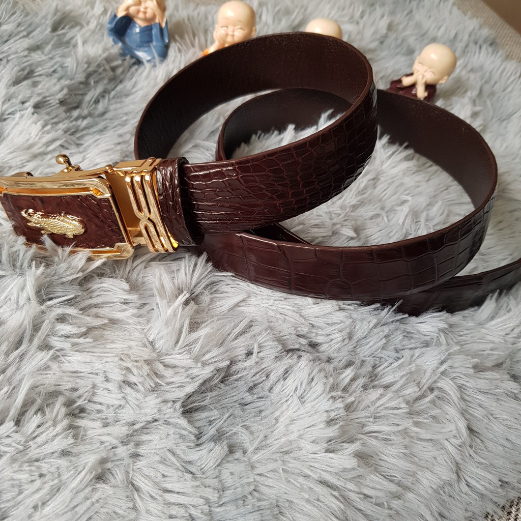 Dây Lưng Cá Sấu, Dây Lưng Cá Sấu Liền Nguyên Con Không Nối, Màu Nâu Cafe I Da Bụng, Bản 3,5 cm I Bảo Hành 24 Tháng