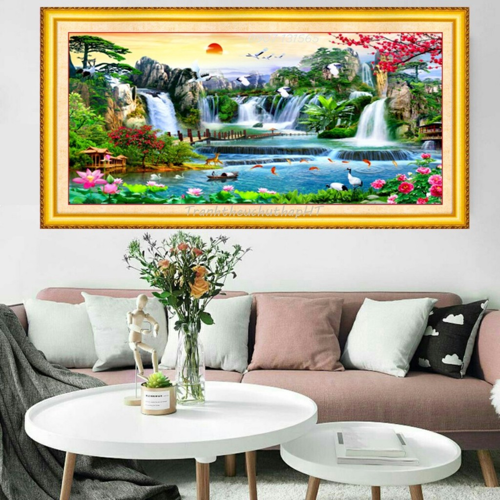 Tranh thêu chữ thập 3D Phong cảnh lưu thủy sinh tài LV3317, LV3318, LV3319 - tự thêu