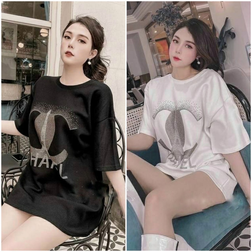 Áo phông đính đá hình tháp nam nữ fom rộng cao cấp - sẵn 2 mài trắng và đen nha