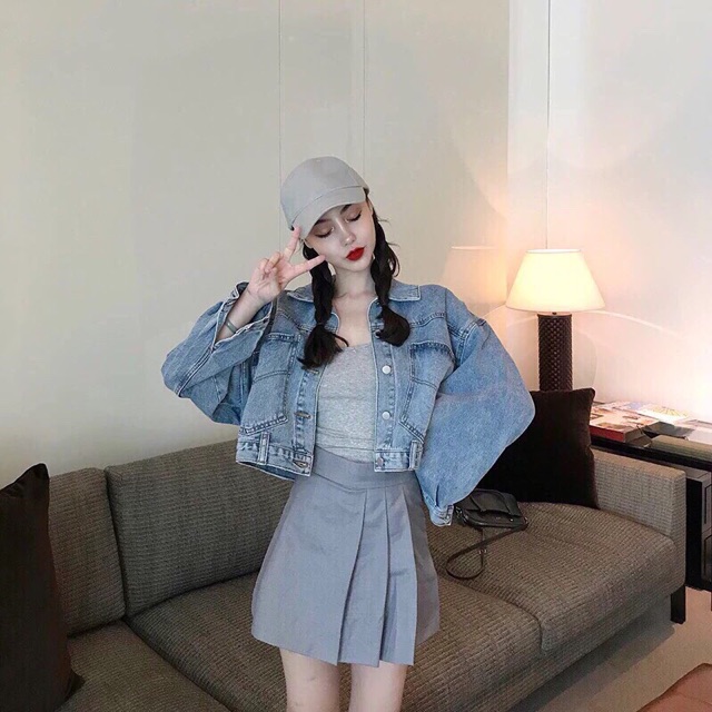 [Mã WANOV30 hoàn 15% xu đơn 99k] áo khoác bò croptop nữ 2 túi trước | BigBuy360 - bigbuy360.vn