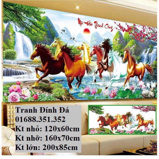 Tranh đính đá + tranh thêu ngựa Mã đáo thành công Y8071 Y8070 Y8072