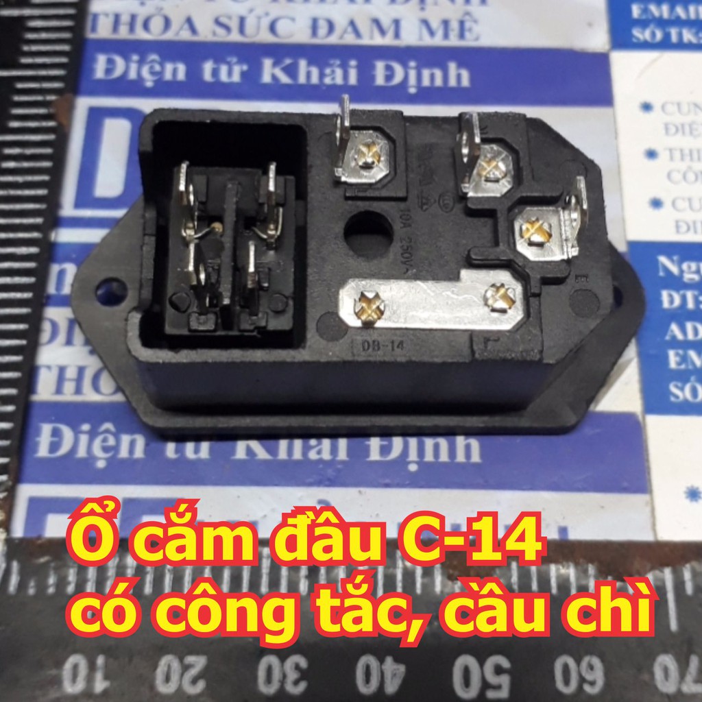 Ổ cắm điện 3 chấu đầu cái C-14, ổ nguồn AC 3 chân 220VAC có công tắc, ổ cắm cầu chì kde7040