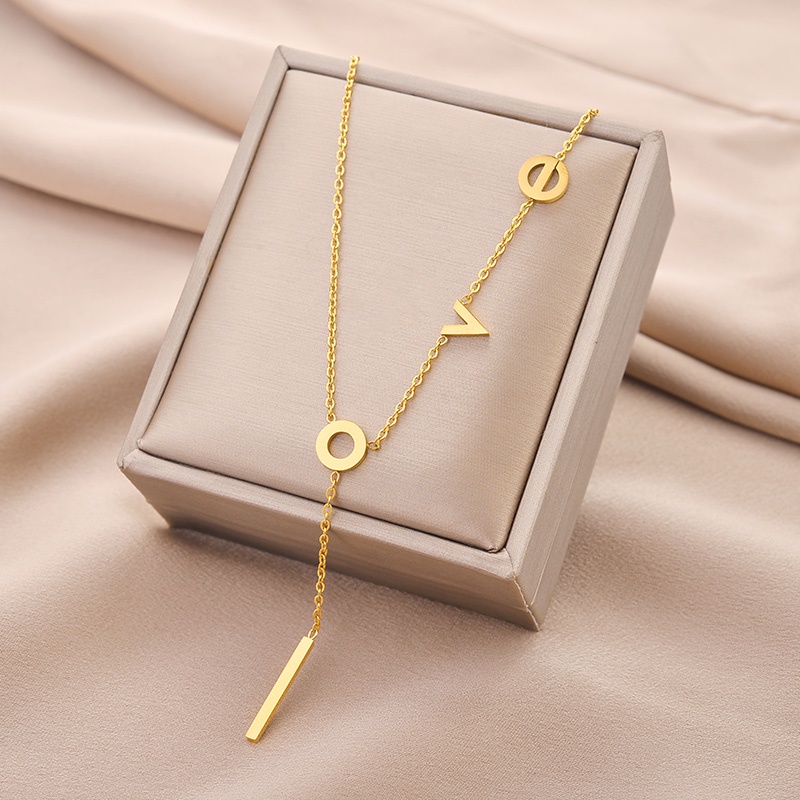 Dây Chuyền Mặt Chữ LOVE Bằng Titan Màu Vàng Phong Cách Hàn Quốc Cho Nữ