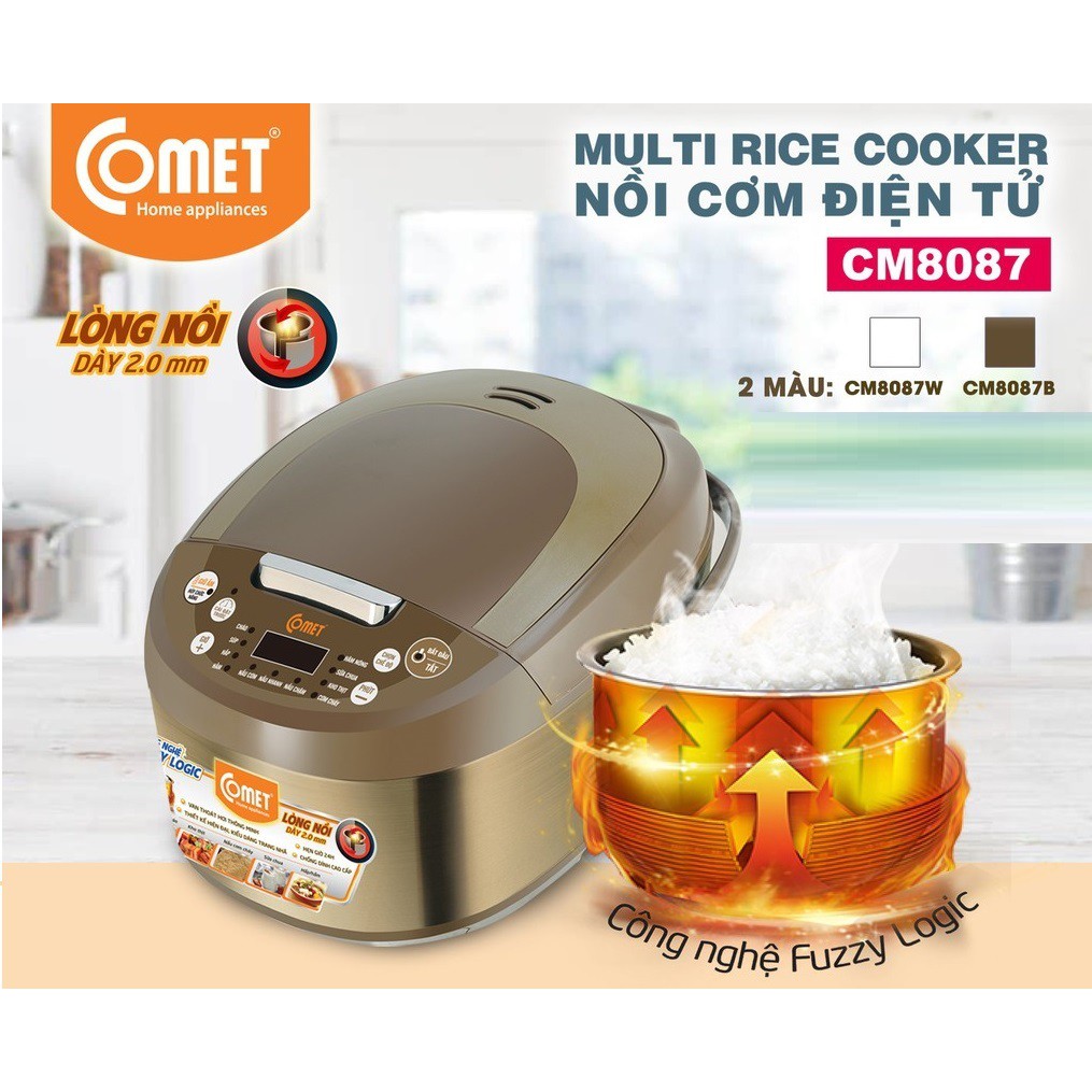 CM8087 - NỒI CƠM ĐIỆN TỬ NẮP GÀI 3D COMET 1.8L (5-6 NGƯỜI ĂN) BẢO HÀNH CHÍNH HÃNG 12 THÁNG