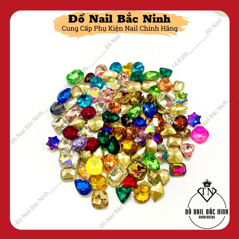 Set Đá Khối Gắn Móng Mix Size Mix Màu 100 Viên Siêu Sáng