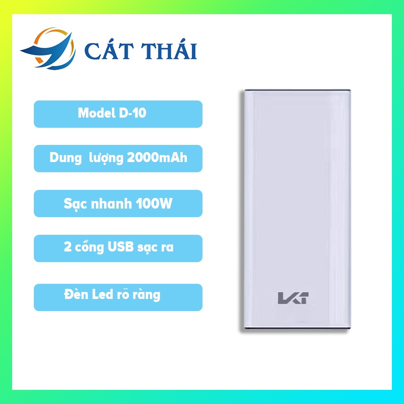 Sạc Dự Phòng D10 Dung Lượng 20000mAh Thiết Kế Gọn Nhẹ Với Công Suất 100W 2 Cổng Tiện Lợi