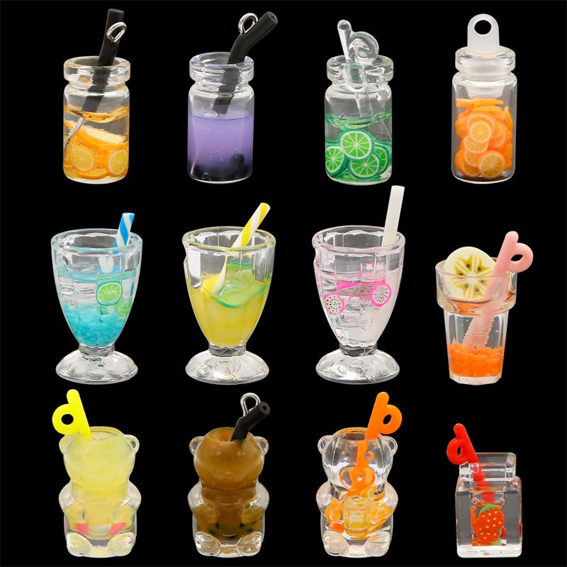 Mặt Dây Chuyền Hình Ly Trà Sữa / Trái Cây Mini Bằng Nhựa Độc Đáo DIY