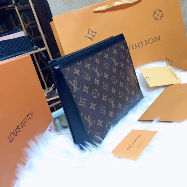 [Ảnh thật] VÍ clutch cầm tay doanh nhân LV SUPER VIP ‼️ fullbox , túi vải , card LOUIS VUITTON hoa nâu