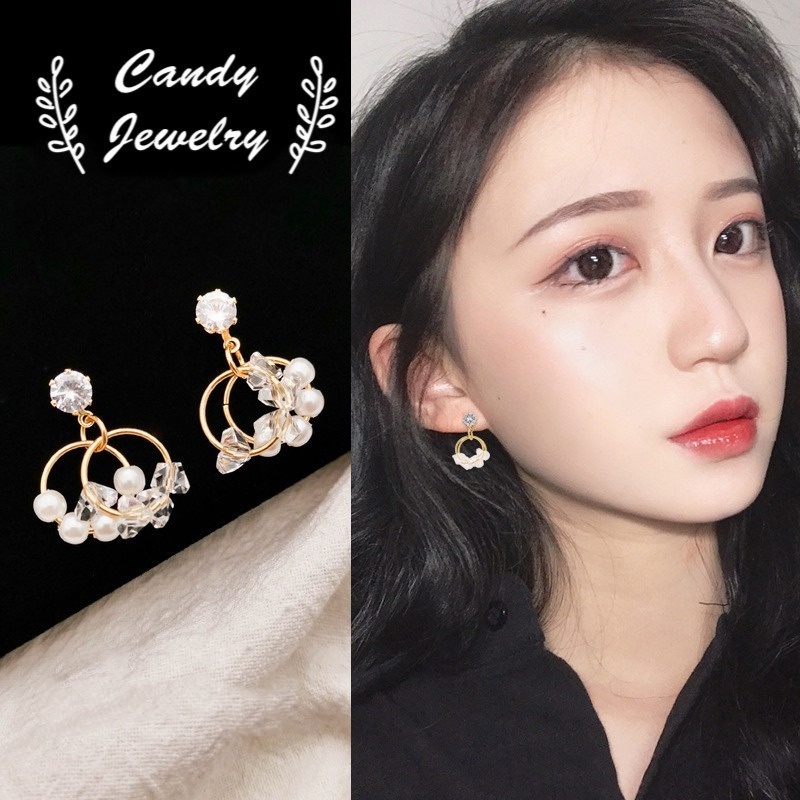 MANYUE Khuyên tai mạ bạc 925 hình tròn đính ngọc trai phong cách Hàn Quốc thời trang cho nữ