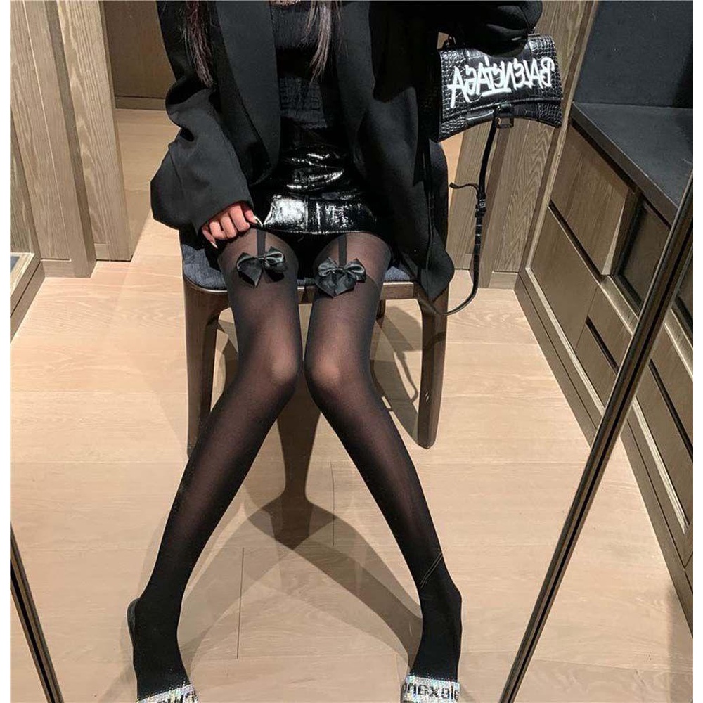 QQMALL Quần Tất Nylon Không Đường May Đính Nơ Phong Cách Lolita Gợi Cảm Cho Nữ