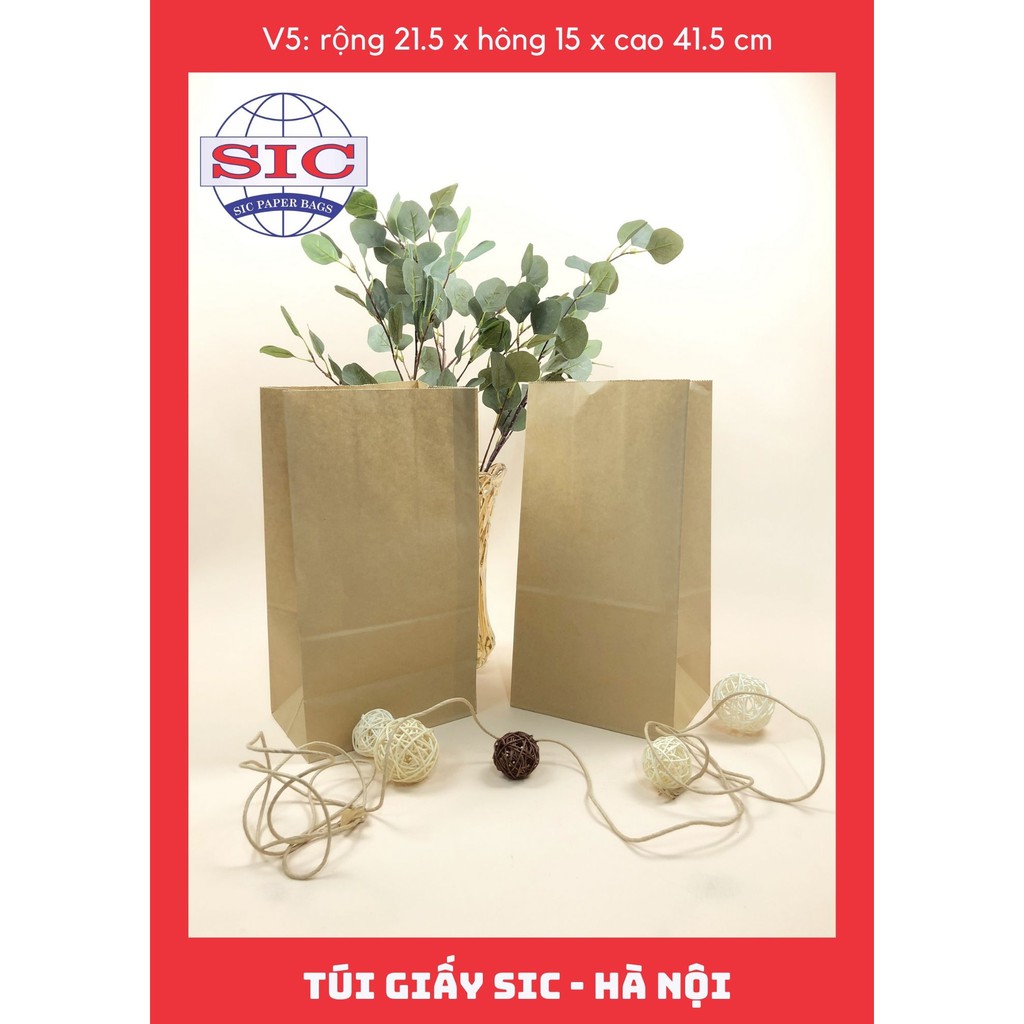 [SET 100 CHIẾC] TÚI GIẤY KRAFT V5: 21.5x15x41.5 KHÔNG QUAI ( ẢNH THẬT)