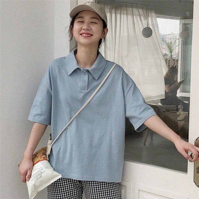 Áo polo nữ I Áo phông, thun có cổ I unisex dáng rộng cotton basic cực xinh | BigBuy360 - bigbuy360.vn
