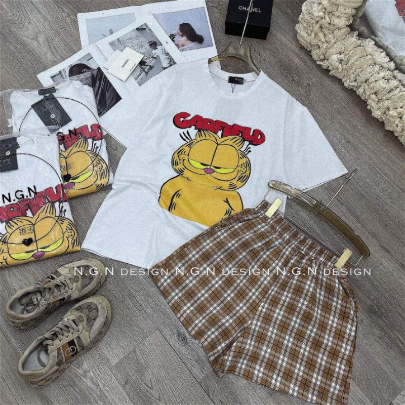 Sét áo phông mèo+quần sooc kẻ