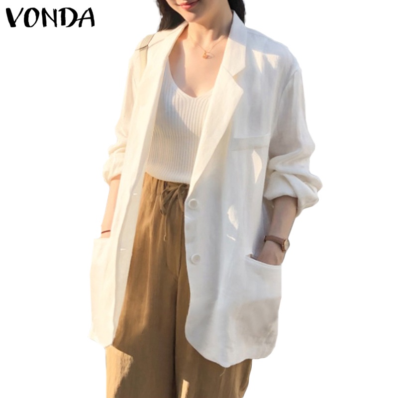 Áo khoác Blazer VONDA dành cho nữ thiết kế tay dài cổ bẻ phong cách quý cô đi làm cơ bản mùa xuân thu Hàn Quốc