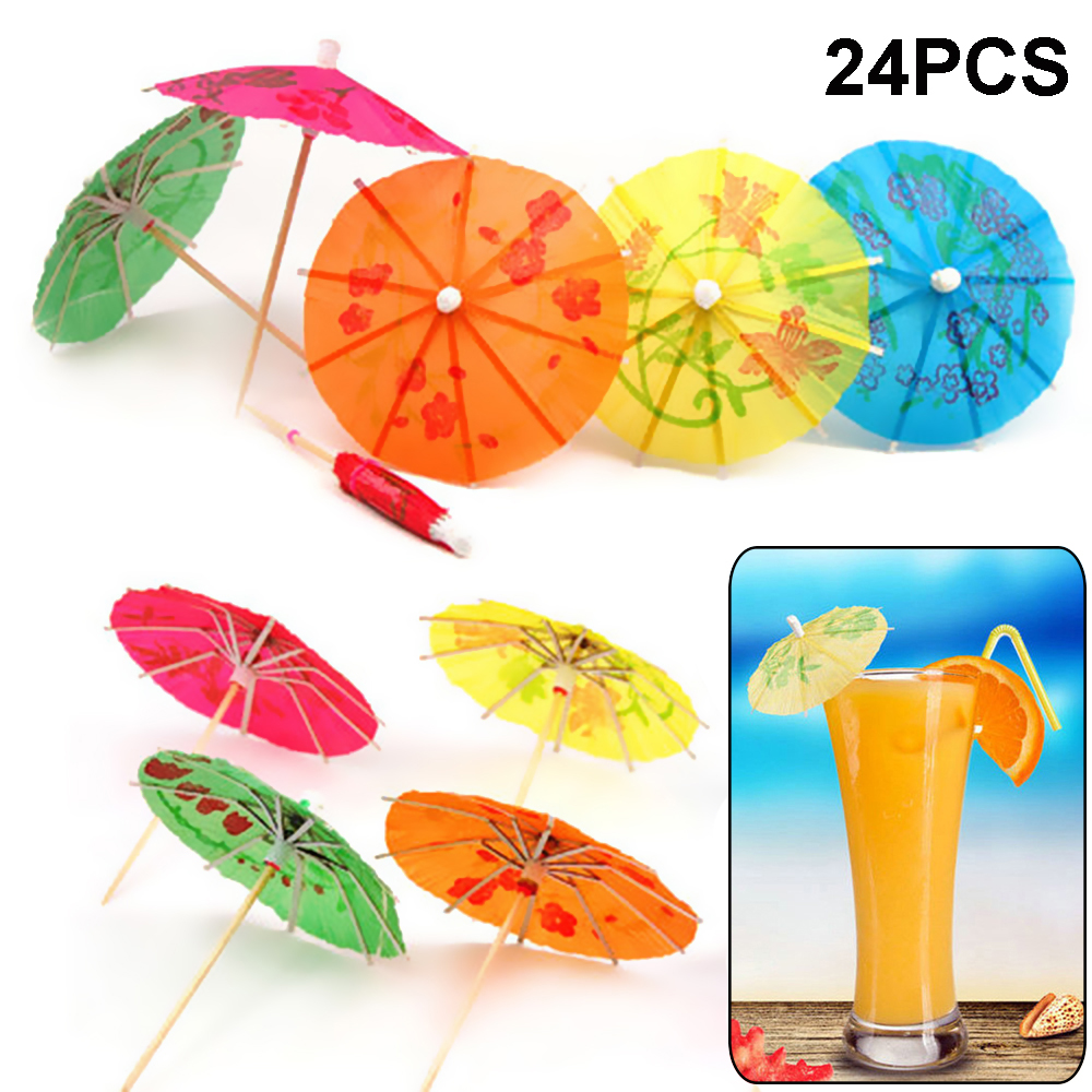 Bộ 24 Cây Dù Giấy Mini Nhiều Màu Sắc Dùng Trang Trí Đồ Uống