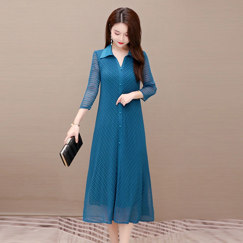 Đầm Dài Qua Gối Dáng Rộng Mỏng Thời Trang Mùa Hè 2021 Kích Thước Lớn Thời Trang Mùa Hè Mới Cho Phụ Nữ Trung Niên