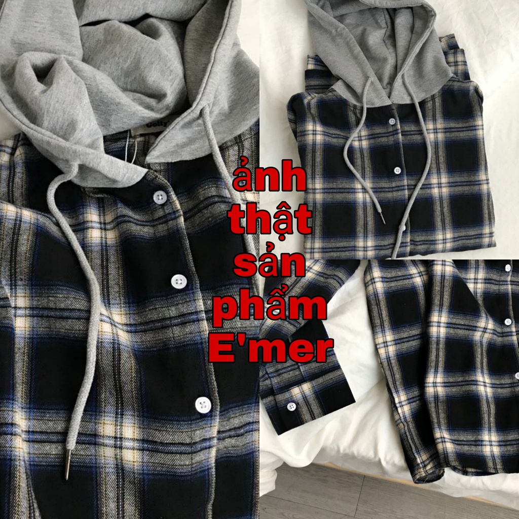 Áo Sơ Mi Kẻ Caro DÁNG HOODIE Có Mũ Nam Nữ Dài Tay Unisex Chống Nắng Phong Cách Hàn Quốc