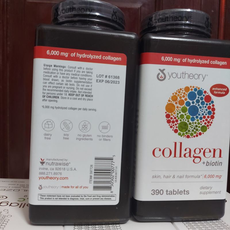 《Date 2023》Viên Uống Youtheory Collagen Type 1,2&3 390 Viên