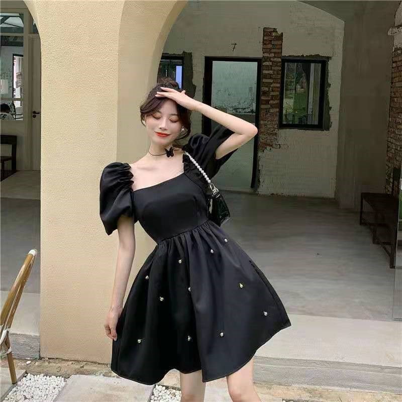 Váy nữ cổ vuông thiết kế tay phồng dáng xòe, Đầm thời trang công sở cao cấp dự tiệc sang trọng V113 | BigBuy360 - bigbuy360.vn