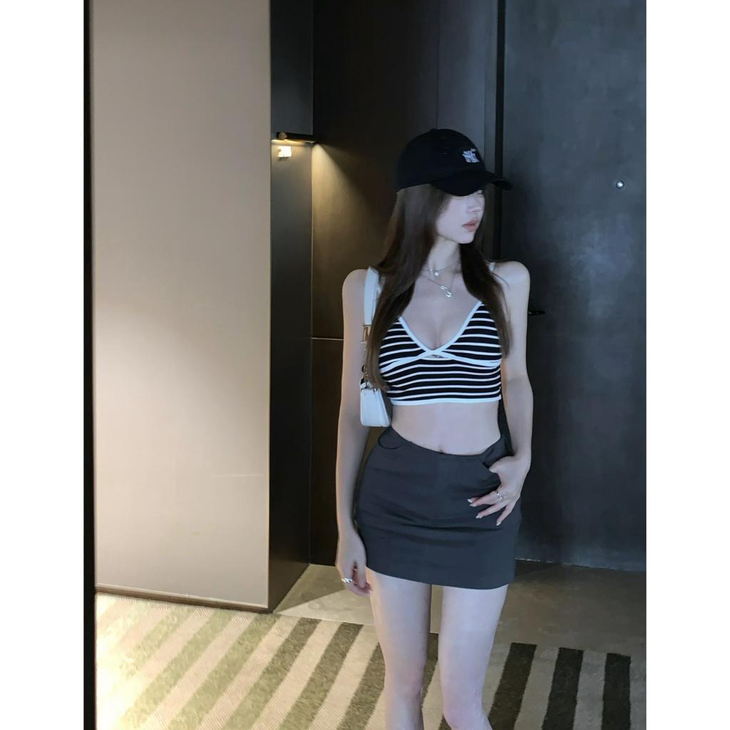 Áo Hai Dây Họa Tiết Kẻ Sọc Trắng Đen Thời Trang Mùa Hè Cho Nữ