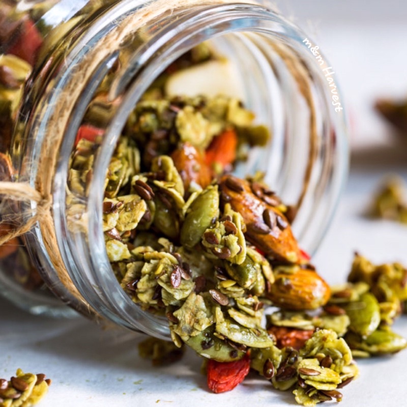 GRANOLA 90% quả hạt vị Matcha Nhật Bản ĂN KIÊNG, KHÔNG ĐƯỜNG 500g