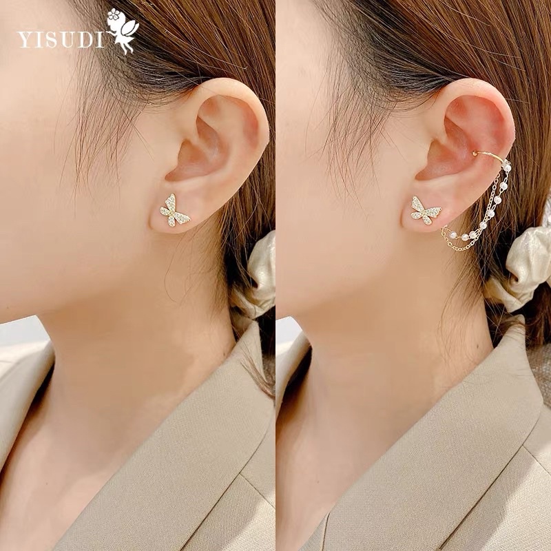 bông tai bất đối xứng , khuyên tai hình bướm dễ thương phong cách hàn quốc