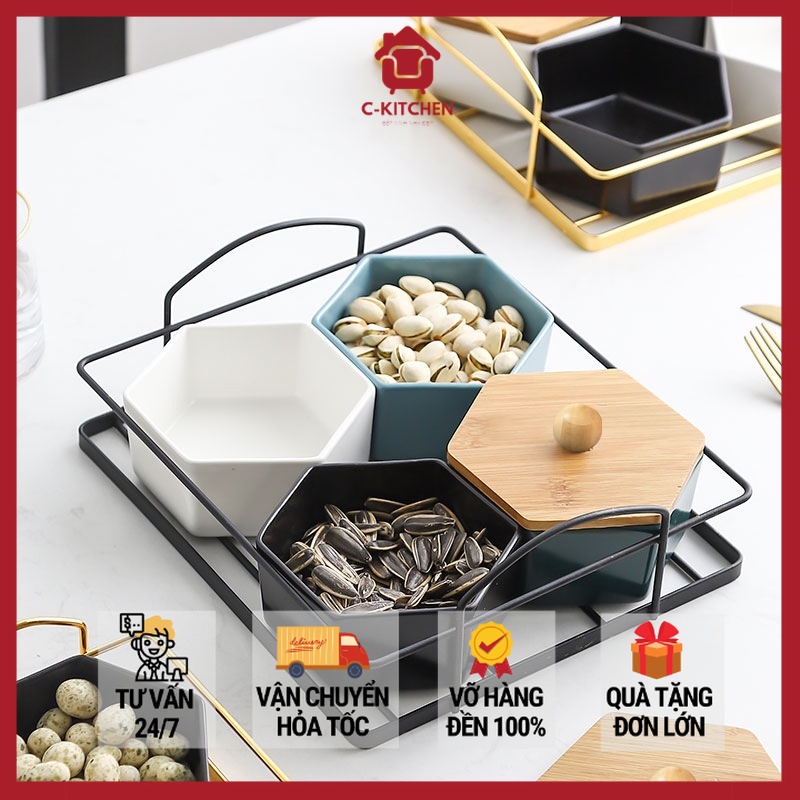 Set Khay Để Mứt Tết, Bánh Kẹo Đồ Ăn Vặt Lục Giác Đế Sắt [CKITCHEN_Bếp Xinh Nhà Đẹp]