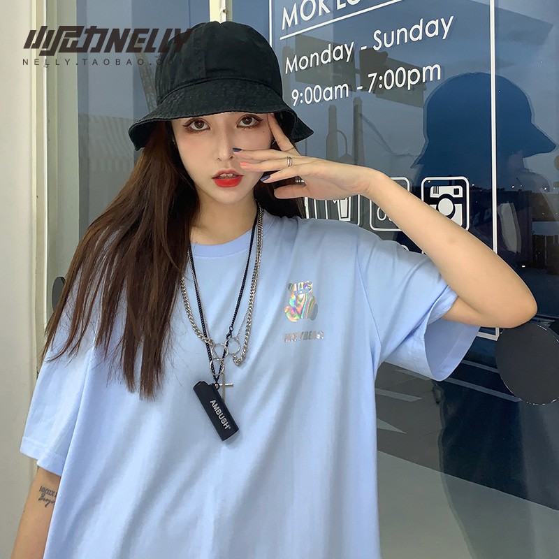 [FREESHIP](CÓ SẴN)Áo thun NELLY HEYBIG unisex tay lỡ,áo thun dáng rộng ánh sáng LED hình gấu mẫu mới 2021 mã T