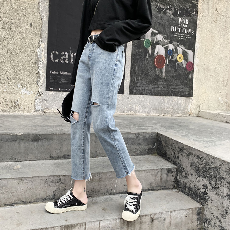 Quần Jeans Dài Rách Gối Thời Trang Dành Cho Nữ | BigBuy360 - bigbuy360.vn