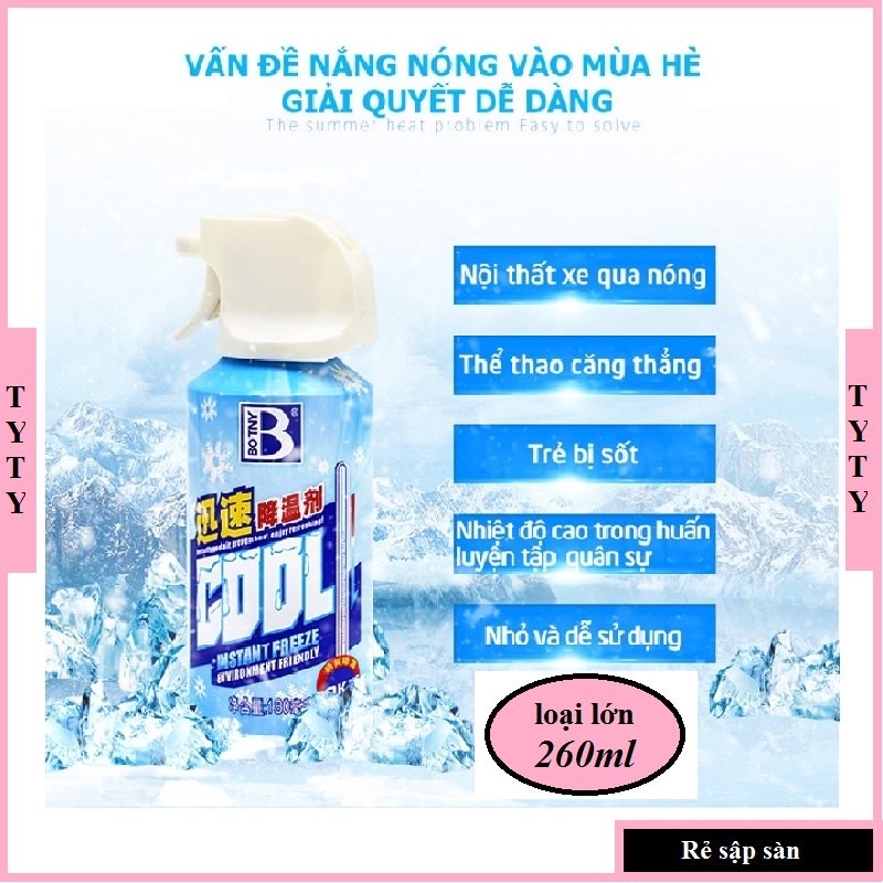 Bình xịt làm lạnh tức thì - bình xịt làm mát cơ thể,làm mát không khĩ,làm lạnh yên xe nhanh chóng