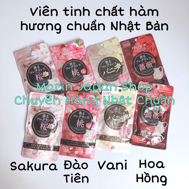 (Hàng Nhật Chuẩn, Sale 40%)Viên tinh chất hàm hương thơm cơ thể   F Hương hoa hồng,vani,đào tiên,sakura Nhật Bản hebora