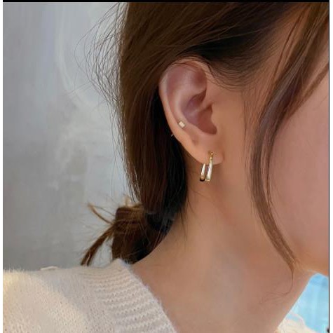 Khuyên tai kim loại dạng hình vuông độc đáo cá tính hợp thời trang A246