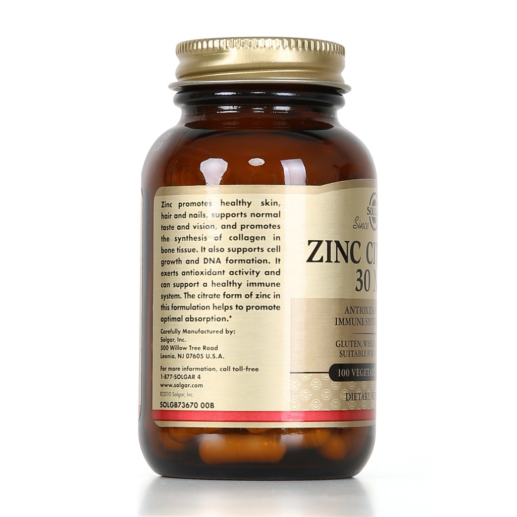 [NHẬP KHẨU USA CHÍNH HÃNG] Viên uống hỗ trợ sinh lý nam Solgar Kẽm Zinc Citrate 30mg - 100 viên | BigBuy360 - bigbuy360.vn