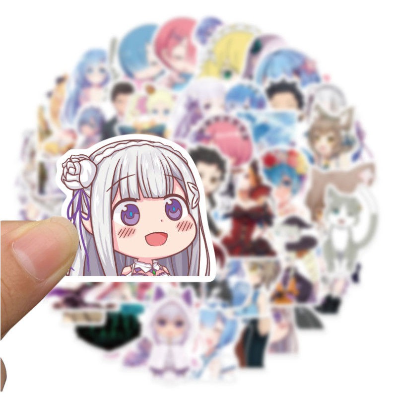 Bộ 50 Tấm Sticker Dán Trang Trí Hình Anime Re: Zero Kara Hajimeru Isekai Seikatsu Life First